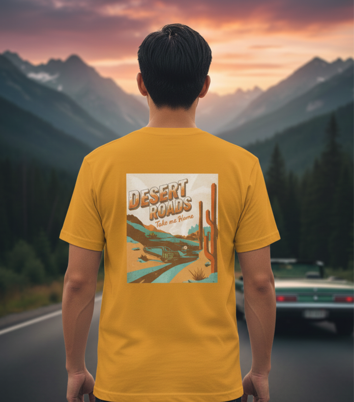 Desert Roads – Take Me There — Unisex Jersey Short Sleeve Tee (Gold)
