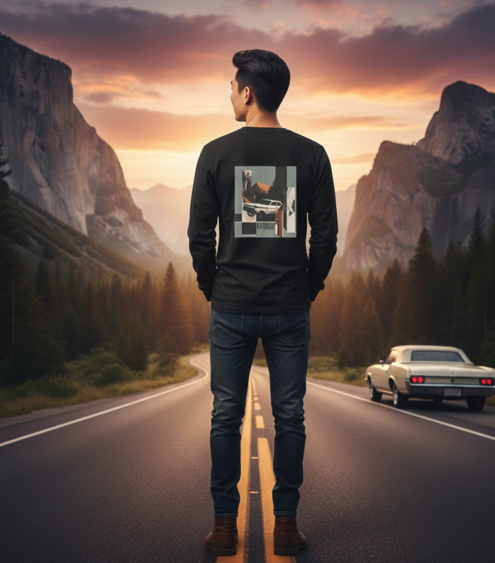 Embrace the Journey – road trip Collage — Unisex Ultra Cotton Long Sleeve Tee (Black)