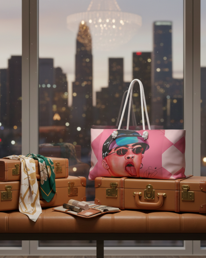 Signature Portrait - Pink Checker Weekender Bag (Inspired by Bad*Bunny)