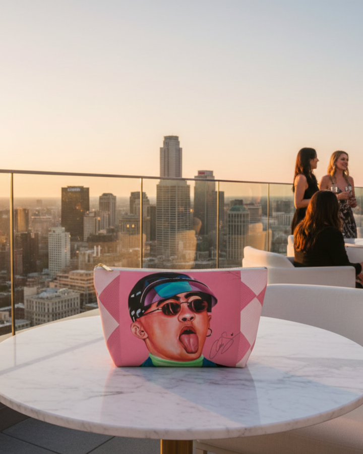 Signature Portrait - Pink Checkers Accessory Pouch w T-bottom (Inspired by Bad*Bunny)