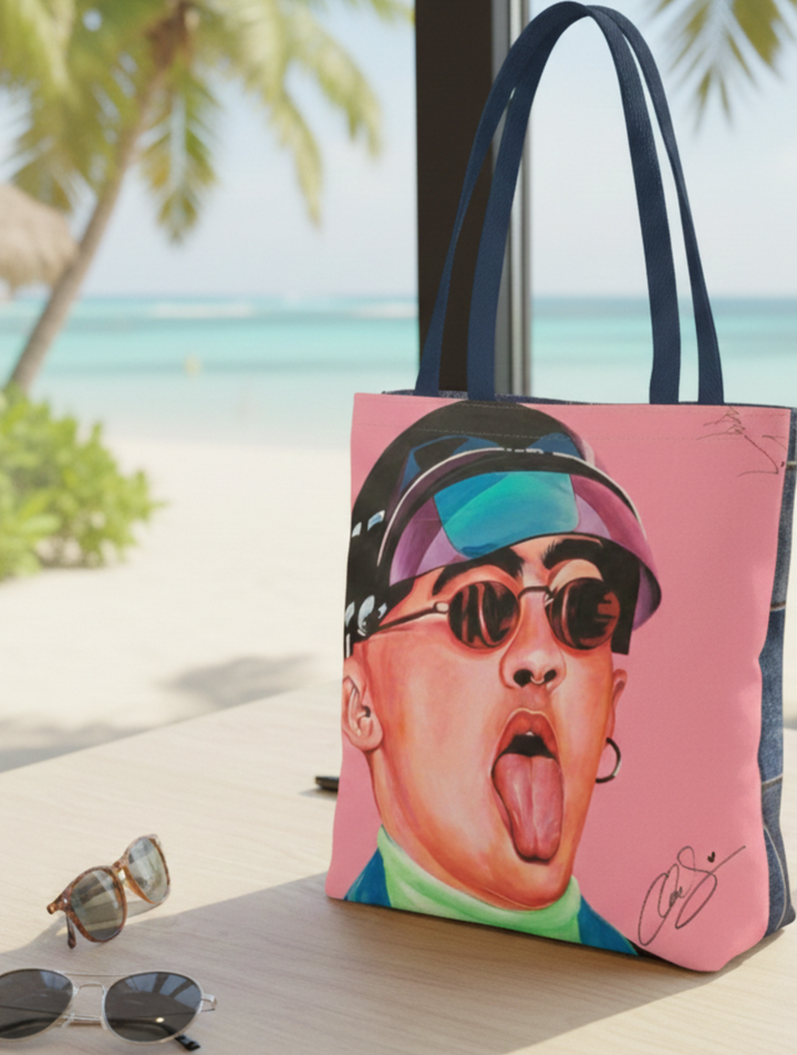Signature Portrait - Jean Patch Tote Bag (Inspired by Bad*Bunny)