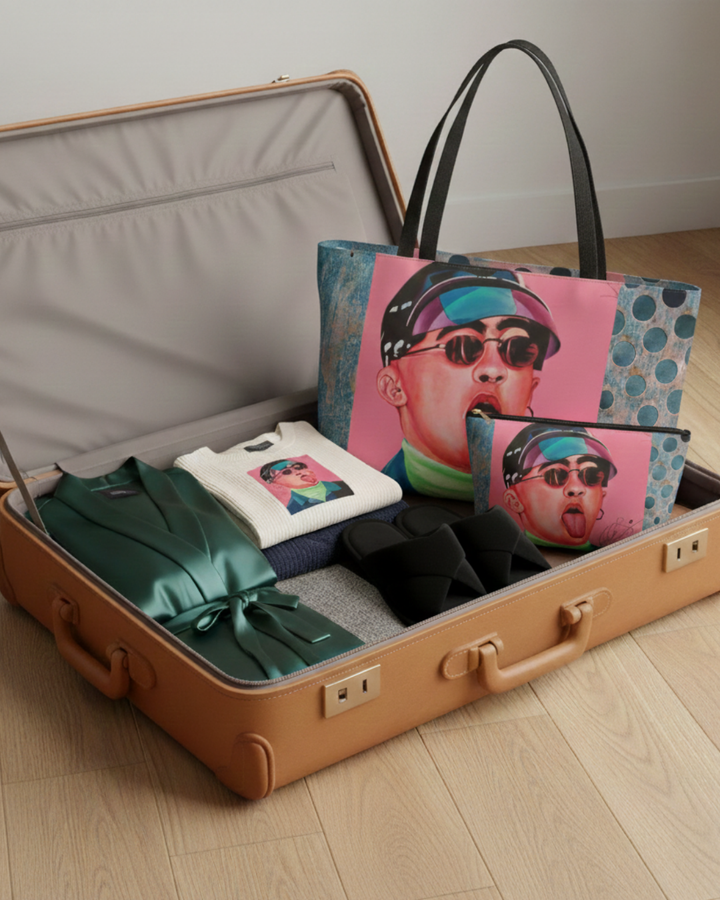 Signature Portrait -  Metal Bubbles Accessory Pouch w T-bottom (Inspired by Bad*Bunny)