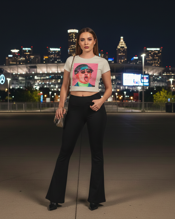 Signature Portrait Women's Flowy Cropped Tee (Inspired by Bad*Bunny)