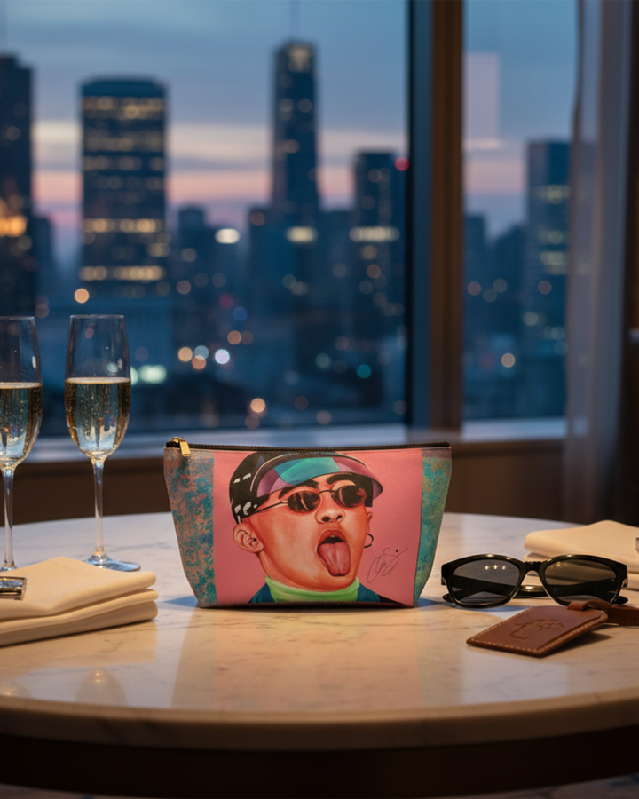 Signature Portrait - Blue Pink Metal Accessory Pouch w T-bottom (Inspired by Bad*Bunny)