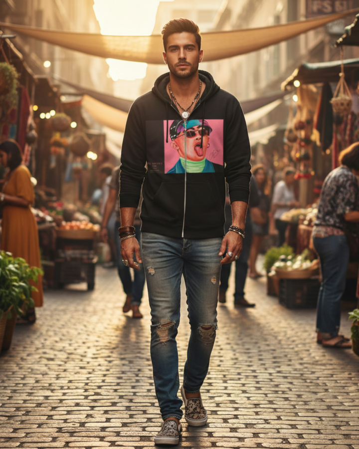 Signature Portait Unisex Heavy Blend™ Full Zip Hooded Sweatshirt (Inspired by Bad*Bunny)