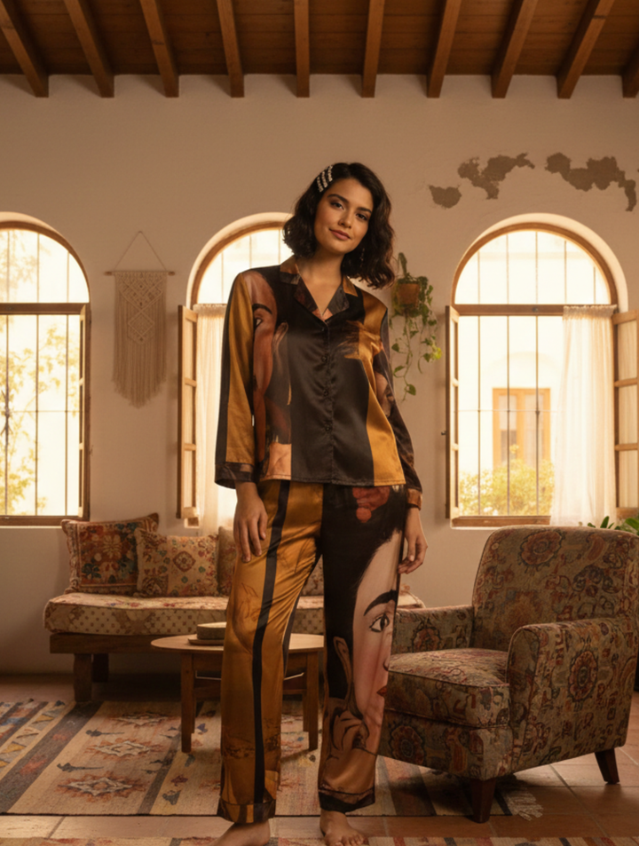 Frida by Aura – Eternal Marigold Women’s Satin Pajama Set