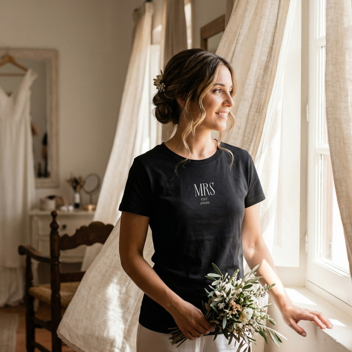 Midnight Union Bride Tee  —  Mrs Est 2026 Minimalist Shirt
