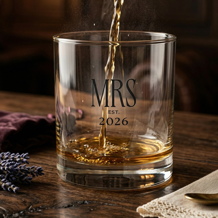 Midnight Union Rocks Glass  —  Mrs Est 2026 Wedding Glass