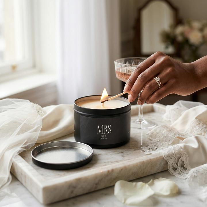 Midnight Union Bride Candle  —  Mrs Est 2026 Spa Retreat Scent