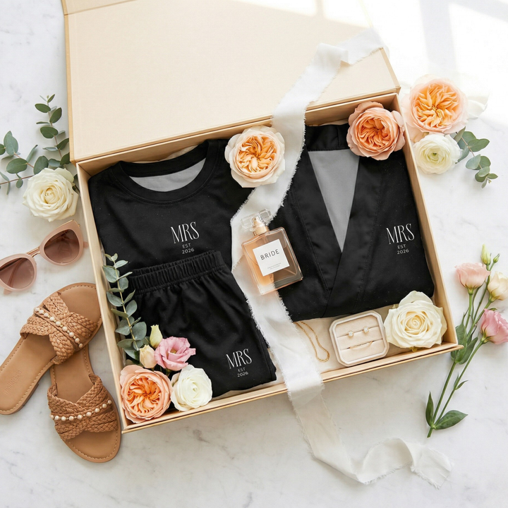 Midnight Union Bridal Short Pajama Set  —  Mrs Est 2026 Honeymoon & Getting Ready Set