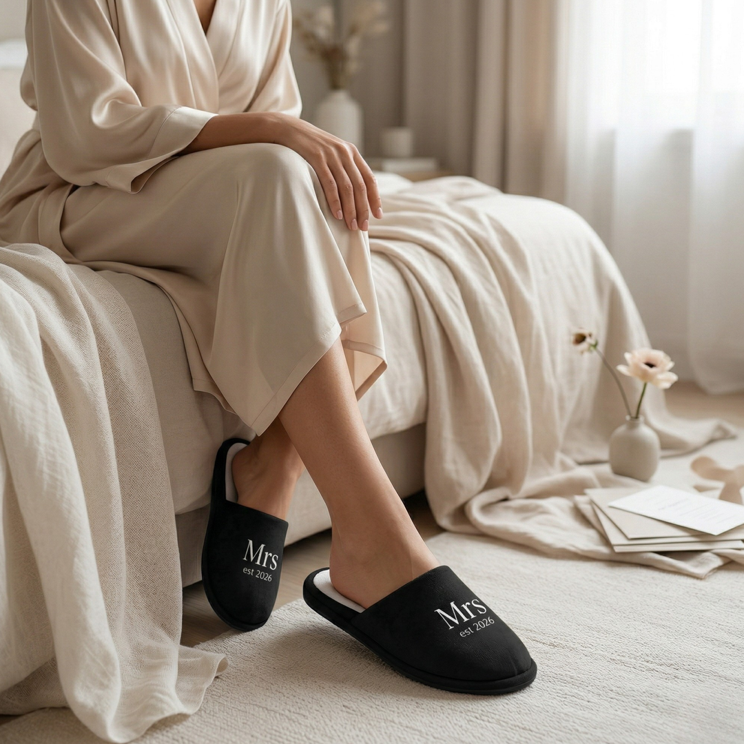 Midnight Union Bridal Indoor Slippers  —  Mrs Est 2026