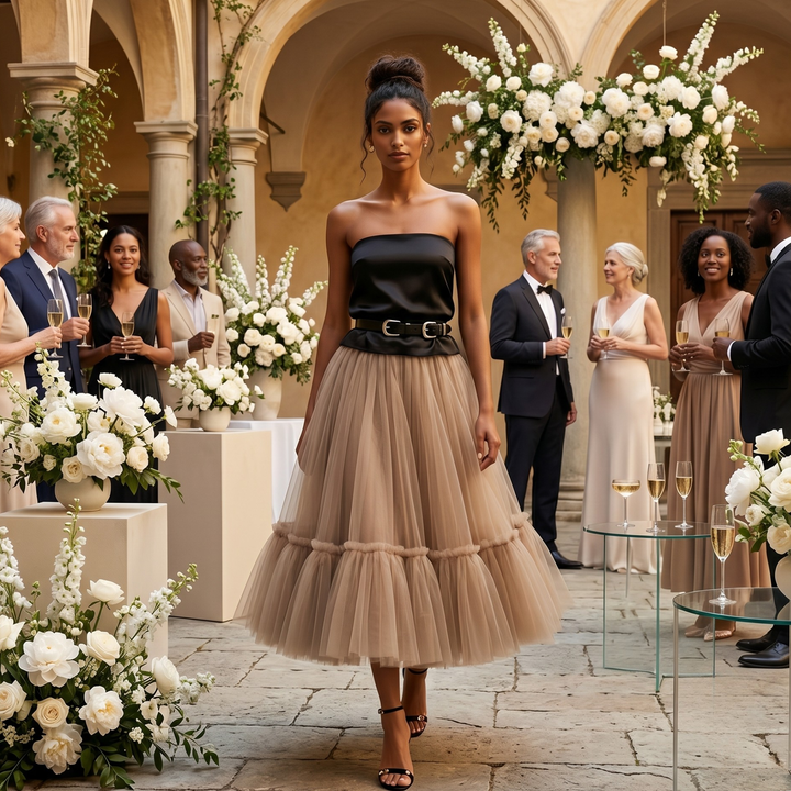 Chocolate Amour Champagne Tulle Reception Skirt