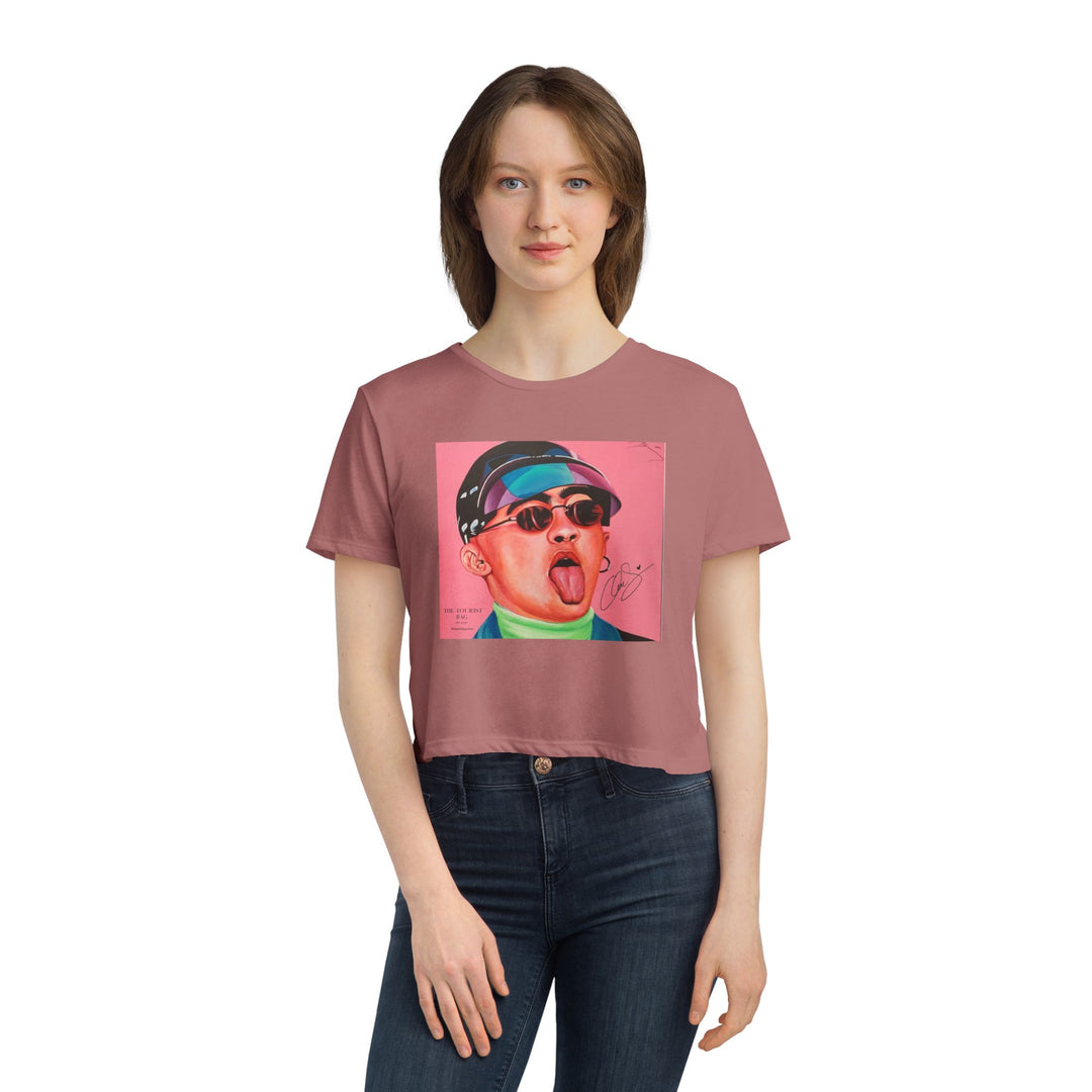 Signature Portrait Women's Flowy Cropped Tee (Inspired by BadBunny)