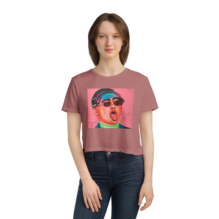 Signature Portrait Women's Flowy Cropped Tee (Inspired by BadBunny)