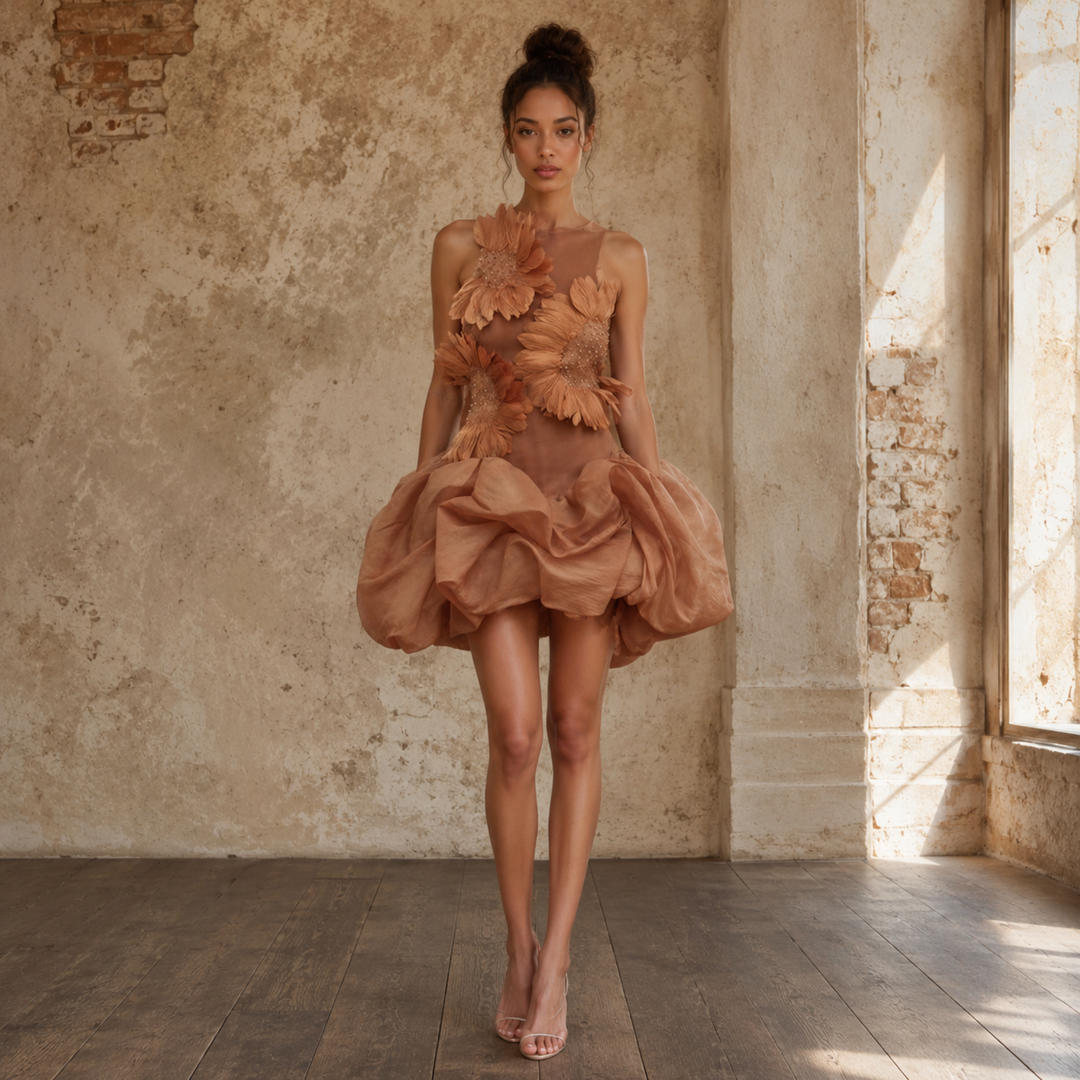Champagne Blossom Couture Mini Dress