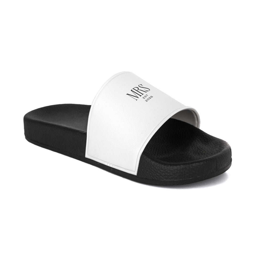 Pearl Union Bridal Slides  —  Mrs Est. 2026 Pool & Beach Sandals for Honeymoon & Travel