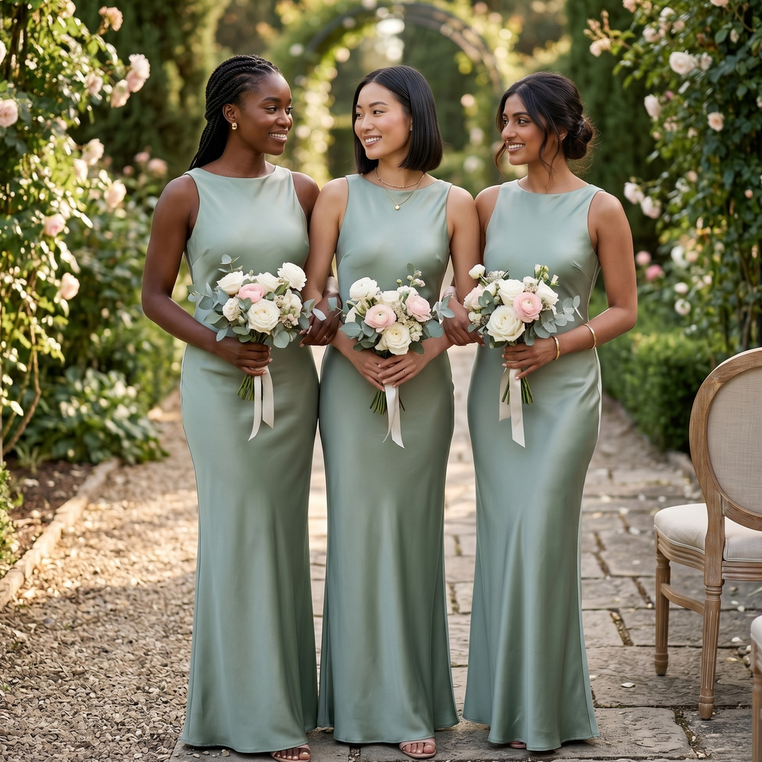 Sage Reverie Open-Back Garden Destination Satin Bridesmaid Dress