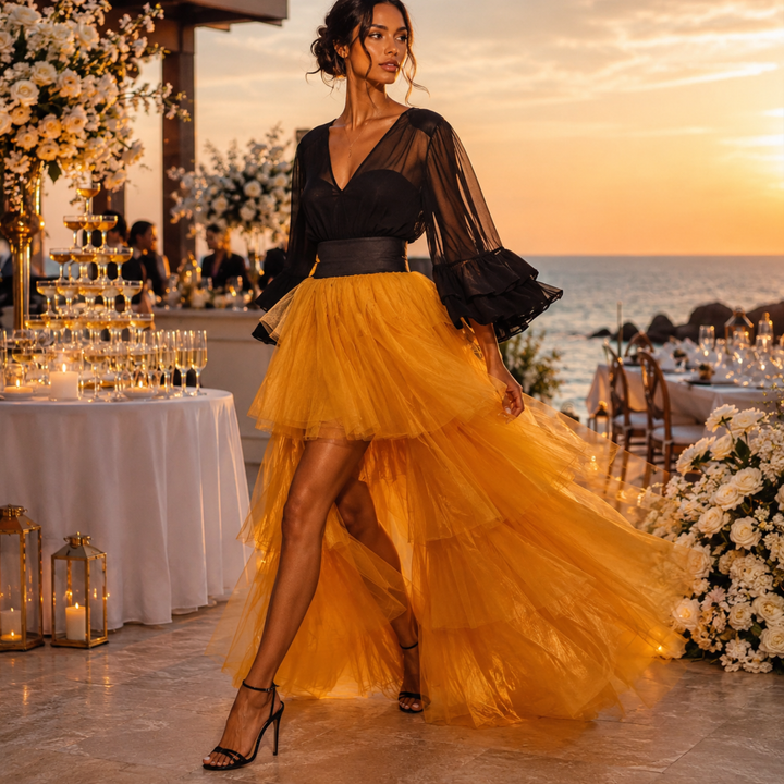Golden Soleil Cascade Tulle Skirt