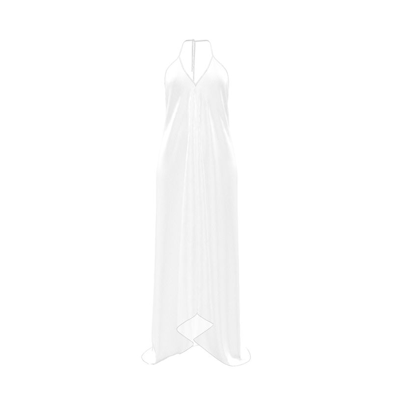Pearl Union White Satin Halter Dress  —  Backless Bridal Slip Dress for Wedding Morning & Honeymoon