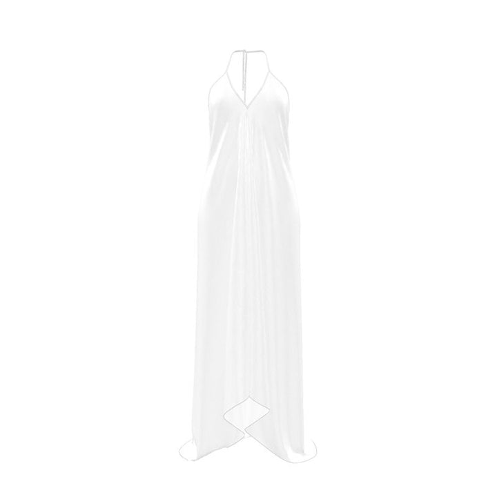 Pearl Union White Satin Halter Dress  —  Backless Bridal Slip Dress for Wedding Morning & Honeymoon