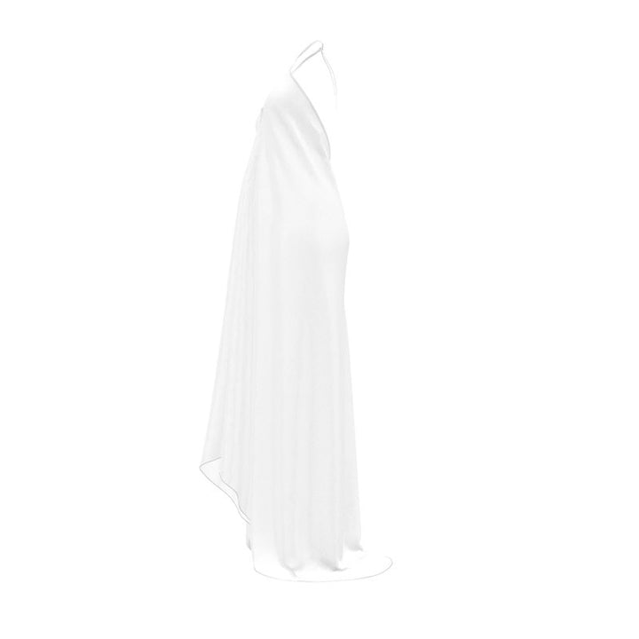 Pearl Union White Satin Halter Dress  —  Backless Bridal Slip Dress for Wedding Morning & Honeymoon