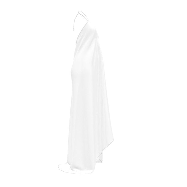 Pearl Union White Satin Halter Dress  —  Backless Bridal Slip Dress for Wedding Morning & Honeymoon