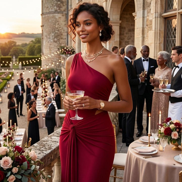 Crimson Allure One-Shoulder Gown