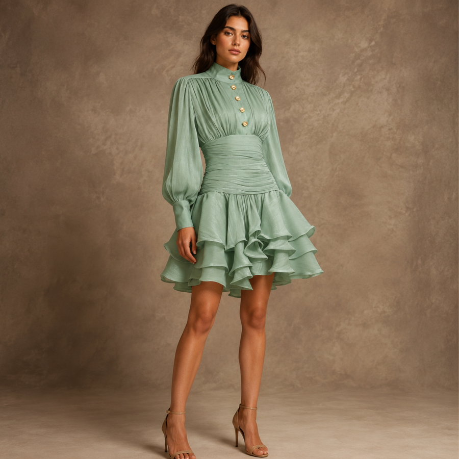 Sage Reverie Victorian Tiered Dress