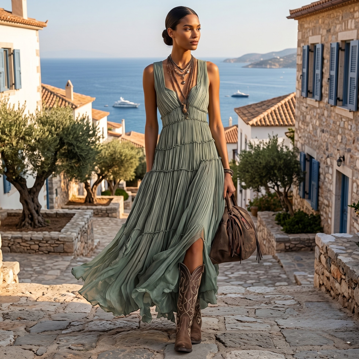 Sage Reverie Bohemian Resort Maxi Dress