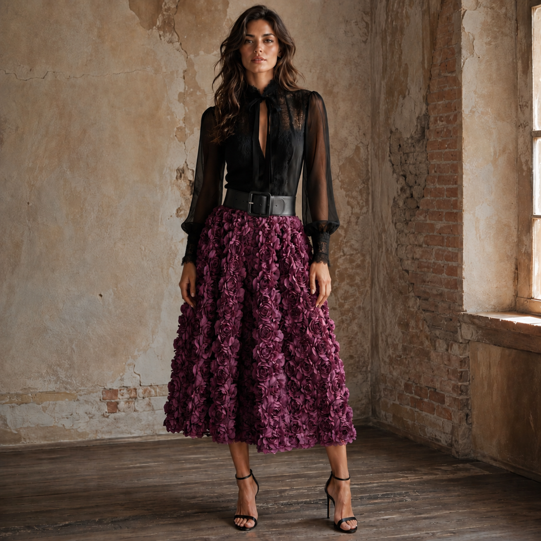 Petal Bloom Rosette Midi Skirt