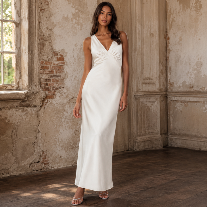 Ivory Reverie Backless Halter Gown