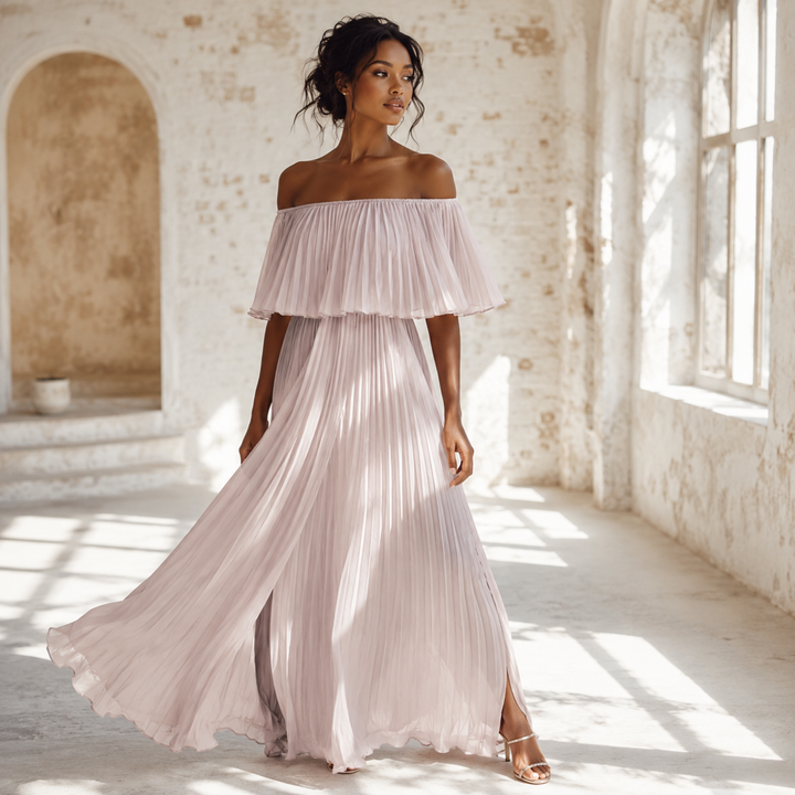 Petals & Promises Blush Cascade Pleated Dress