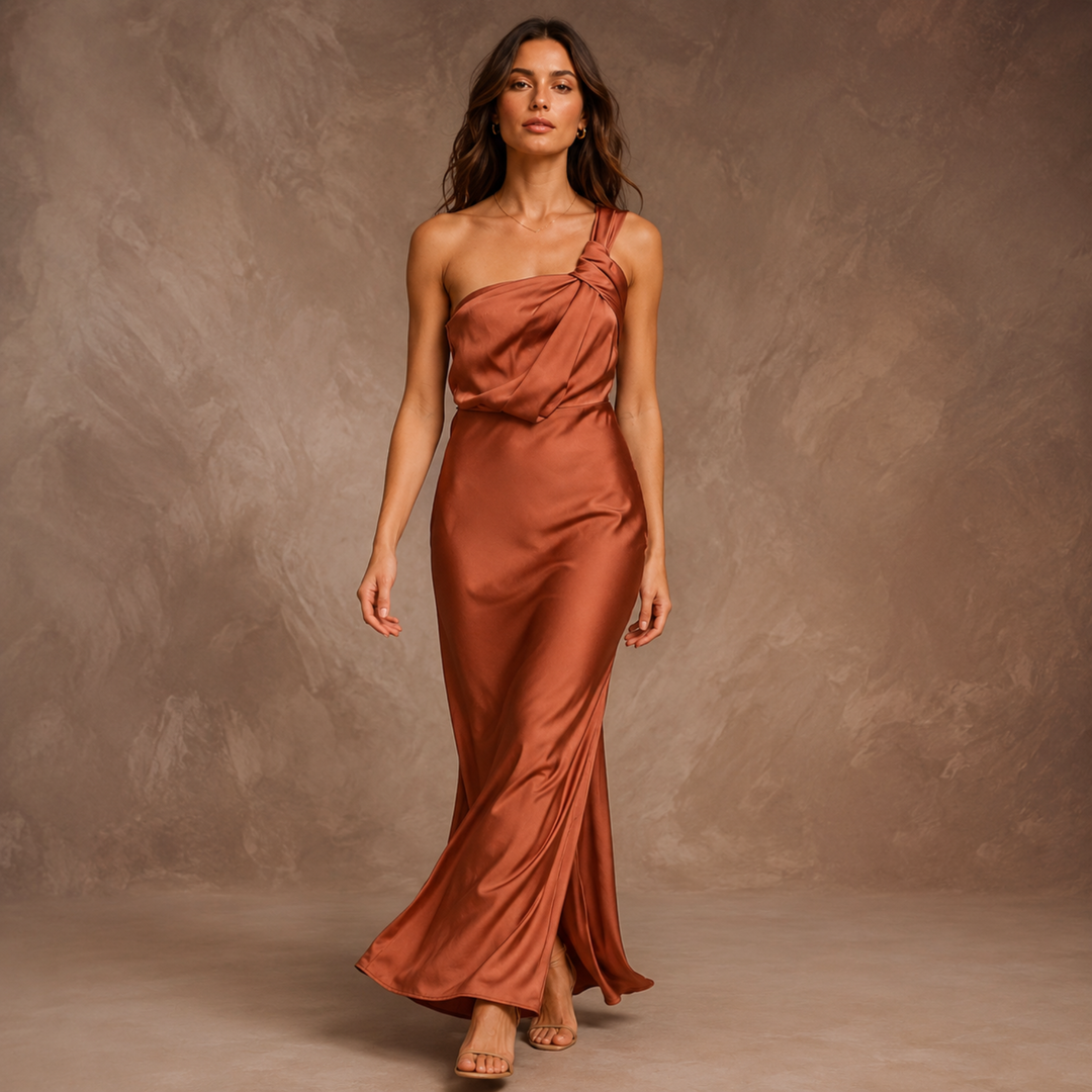 Copper Keepsake - One Shoulder Sleeveless Maxi Dress