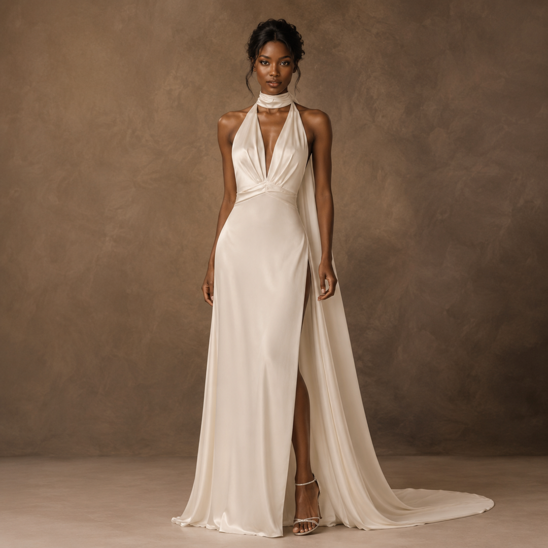 Midnight Atelier Halter Satin Bridal Gown