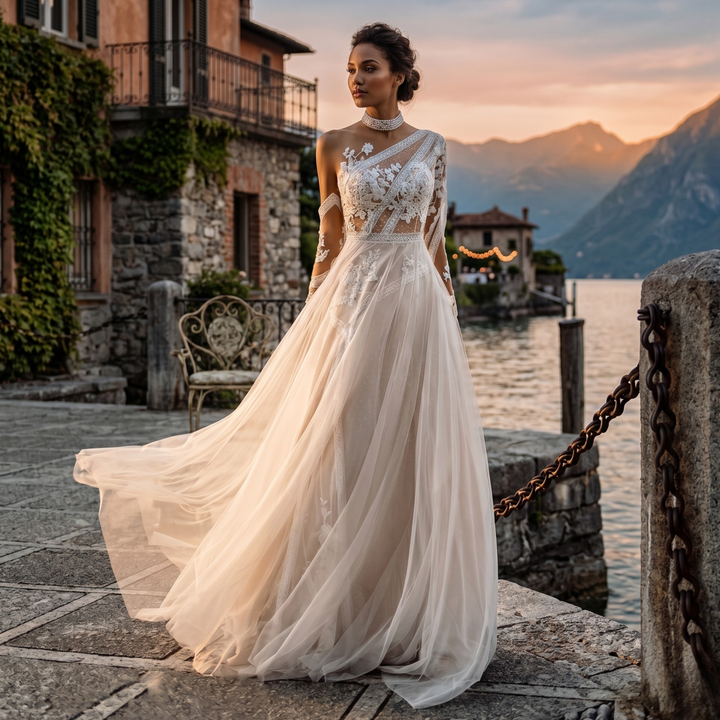Pearl Union Amalfi Moonlight Lace Bridal Gown