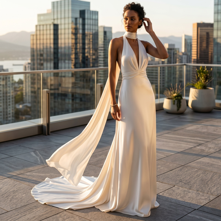 Pearl Union Midnight Atelier Halter Satin Bridal Gown