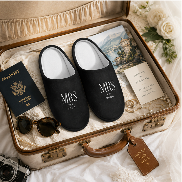 Midnight Union Bridal Indoor Slippers  —  Mrs Est 2026
