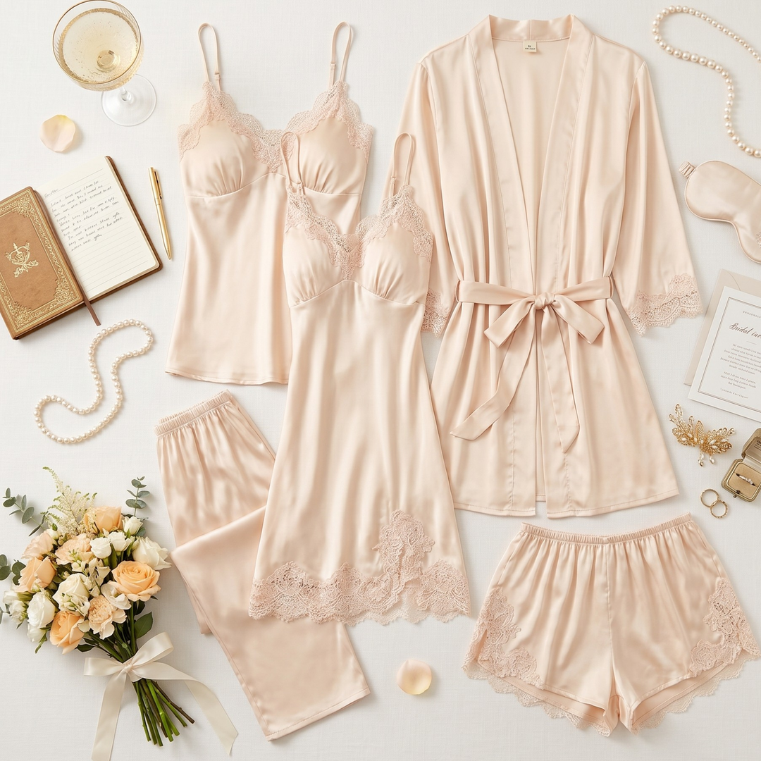 Champagne Vows Lace Trim Satin Sleep Set