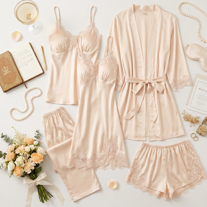Champagne Vows Lace Trim Satin Sleep Set