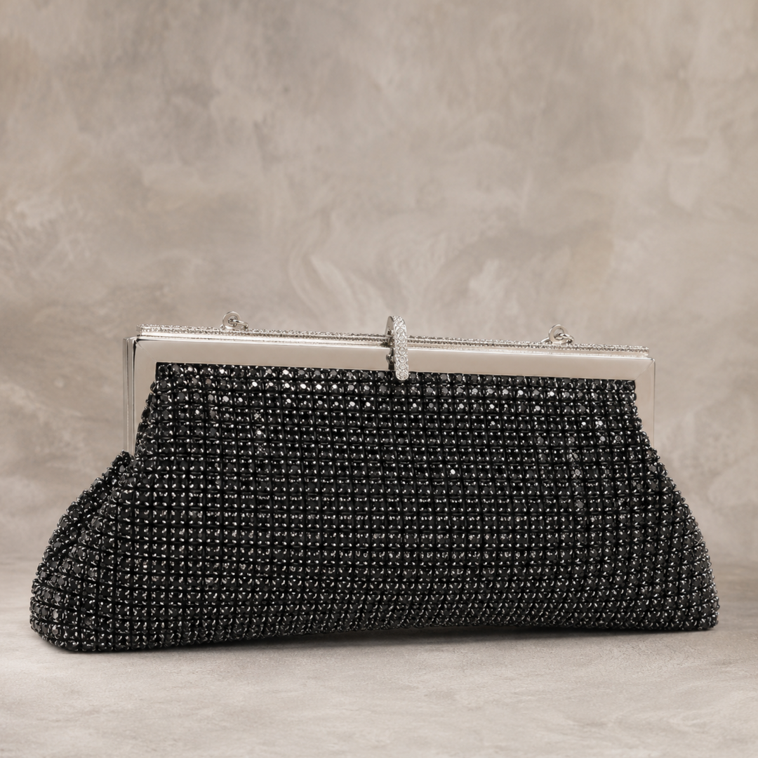 Midnight Noir Crystal Clutch – Black Tie Evening Bag
