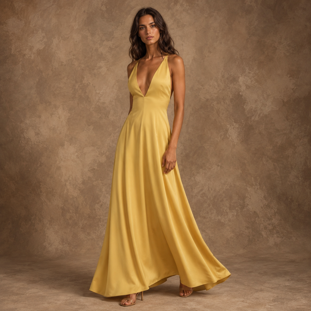 Gilded Soleil Crisscross Back Maxi Dress