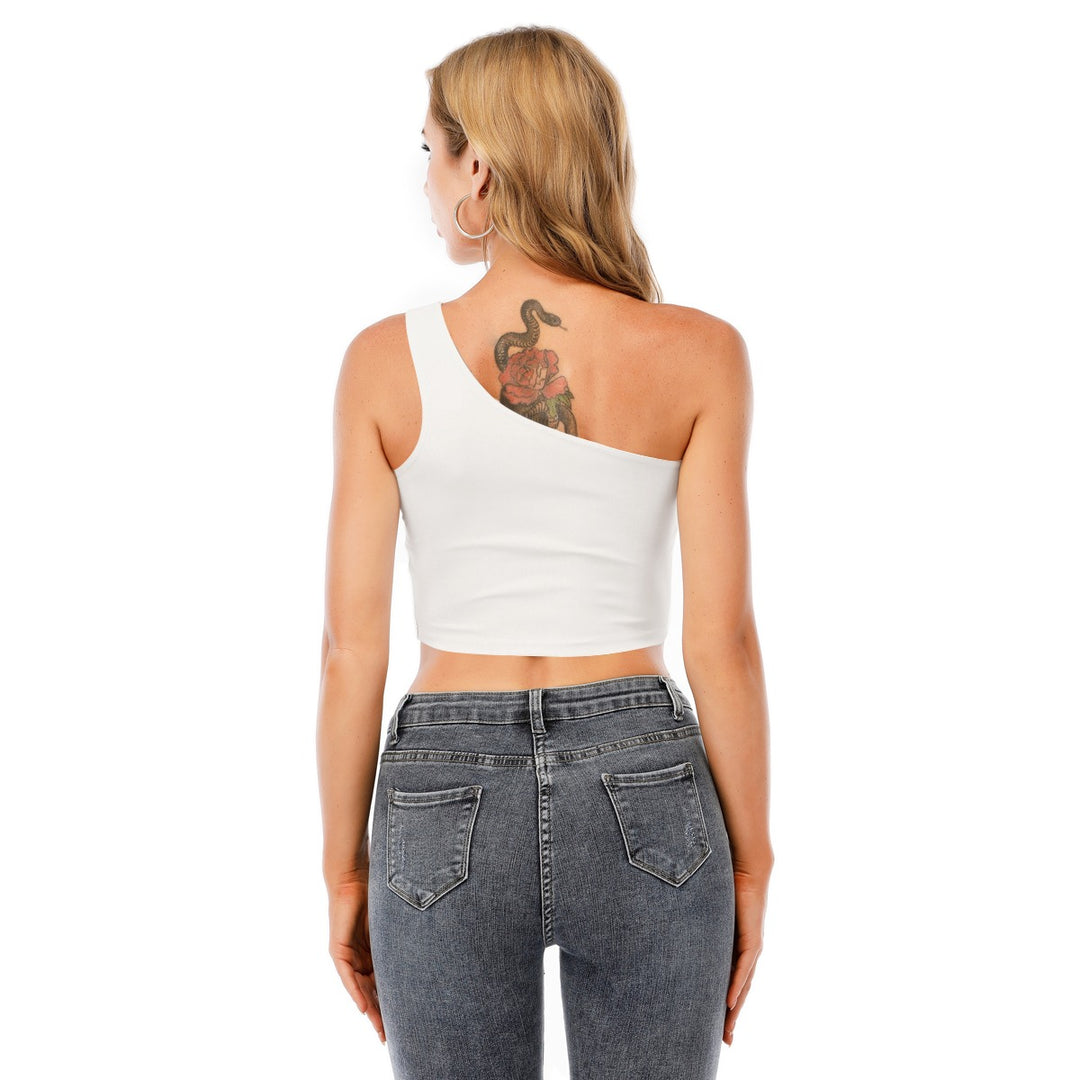 Pearl Union One-Shoulder Cropped Top  —  White Bridal Honeymoon Outfit
