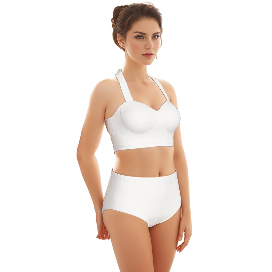 Pearl Union Bridal Halter Two-Piece Swimsuit  —  High-Waisted Honeymoon Set