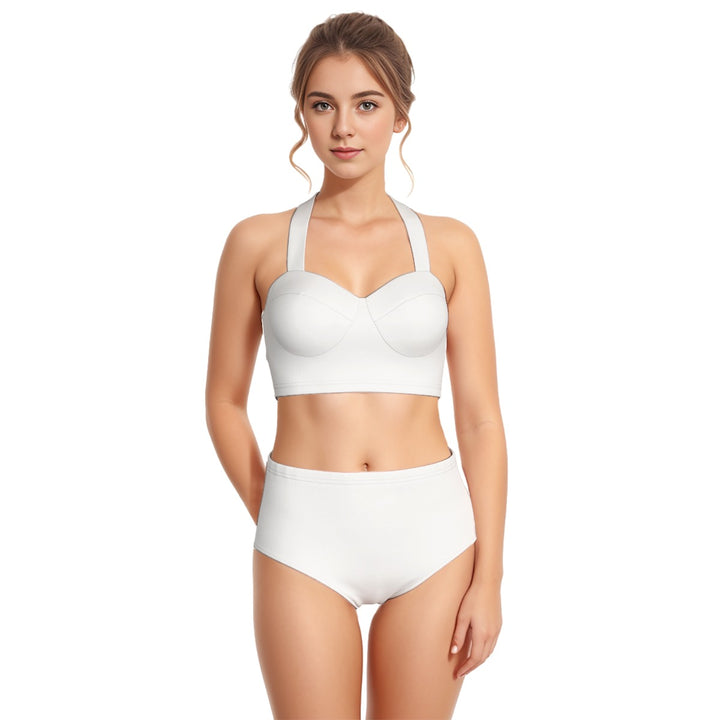 Pearl Union Bridal Halter Two-Piece Swimsuit  —  High-Waisted Honeymoon Set