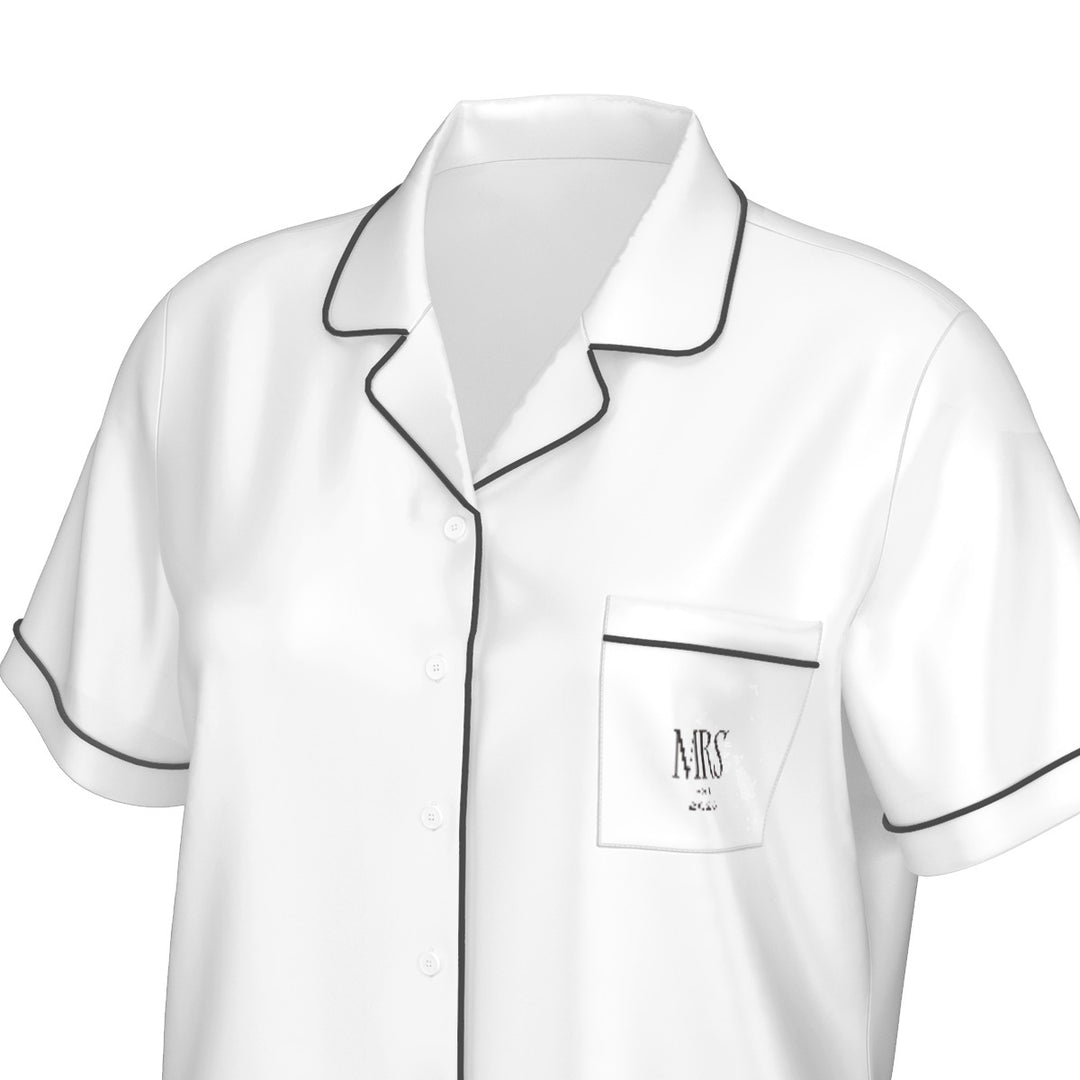 Pearl Union Mrs Est. 2026 White Satin Bridal Pajama Set  —  Wedding Morning Outfit
