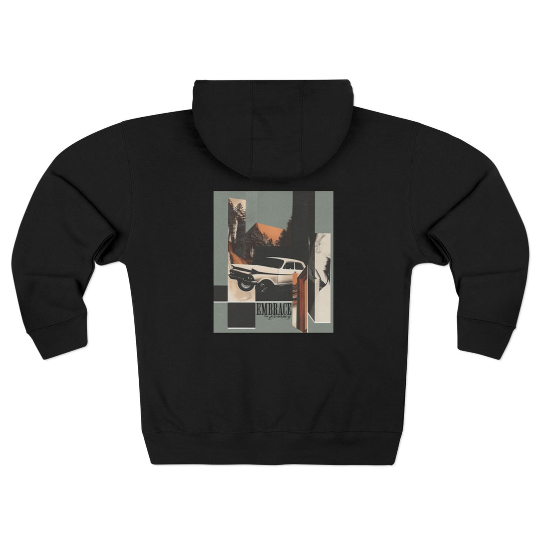 Embrace the Journey – Roadtrip Collage, Unisex Zip Hoodie (Black)