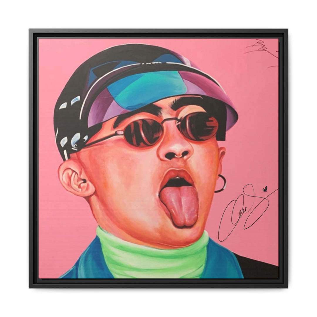 Signature Portrait Matte Canvas, Framed (Black) (Inspired by Bad*Bunny)