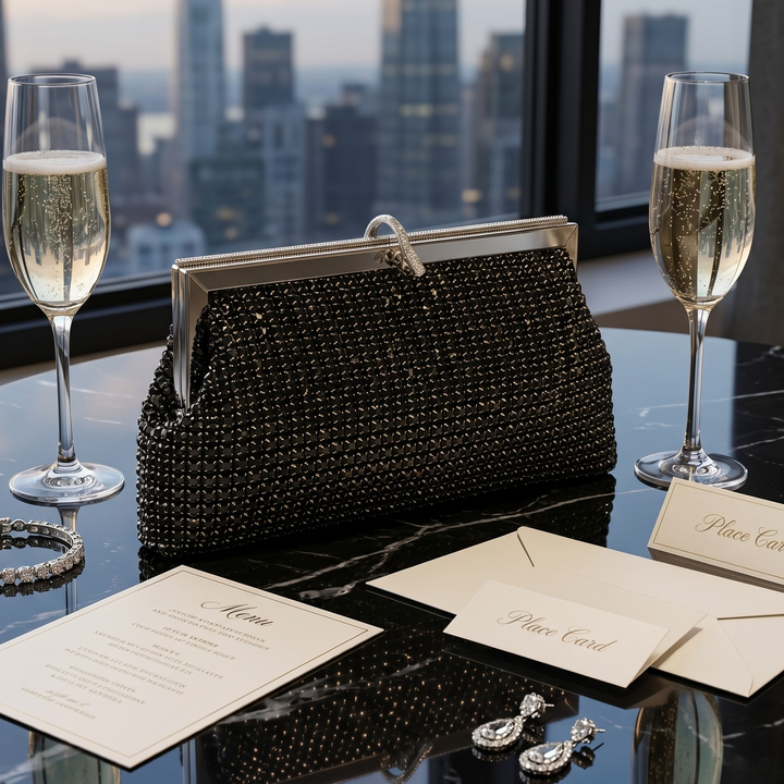 Midnight Noir Crystal Clutch – Black Tie Evening Bag
