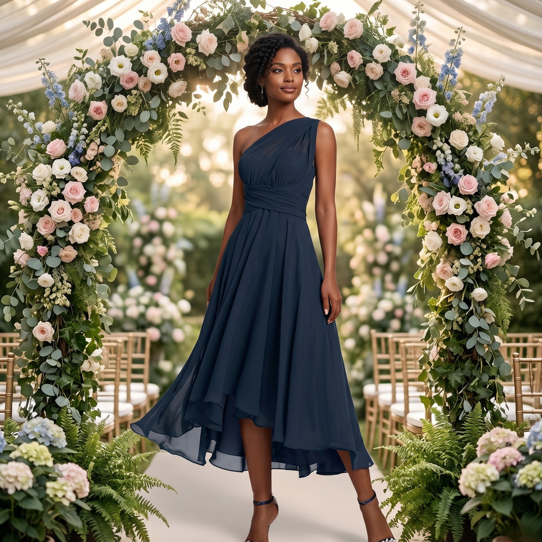 Gilded Garden Navy Asymmetrical Bridesmaid Dress  —  Destination Wedding Edition