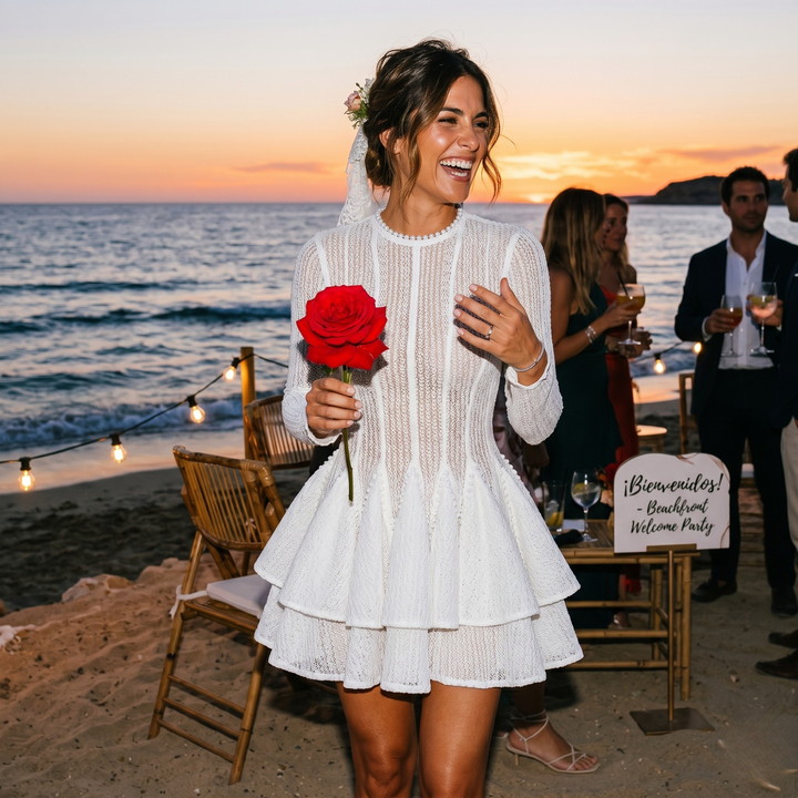 Pearl Union Chantilly Charm Tiered Bridal Mini Dress